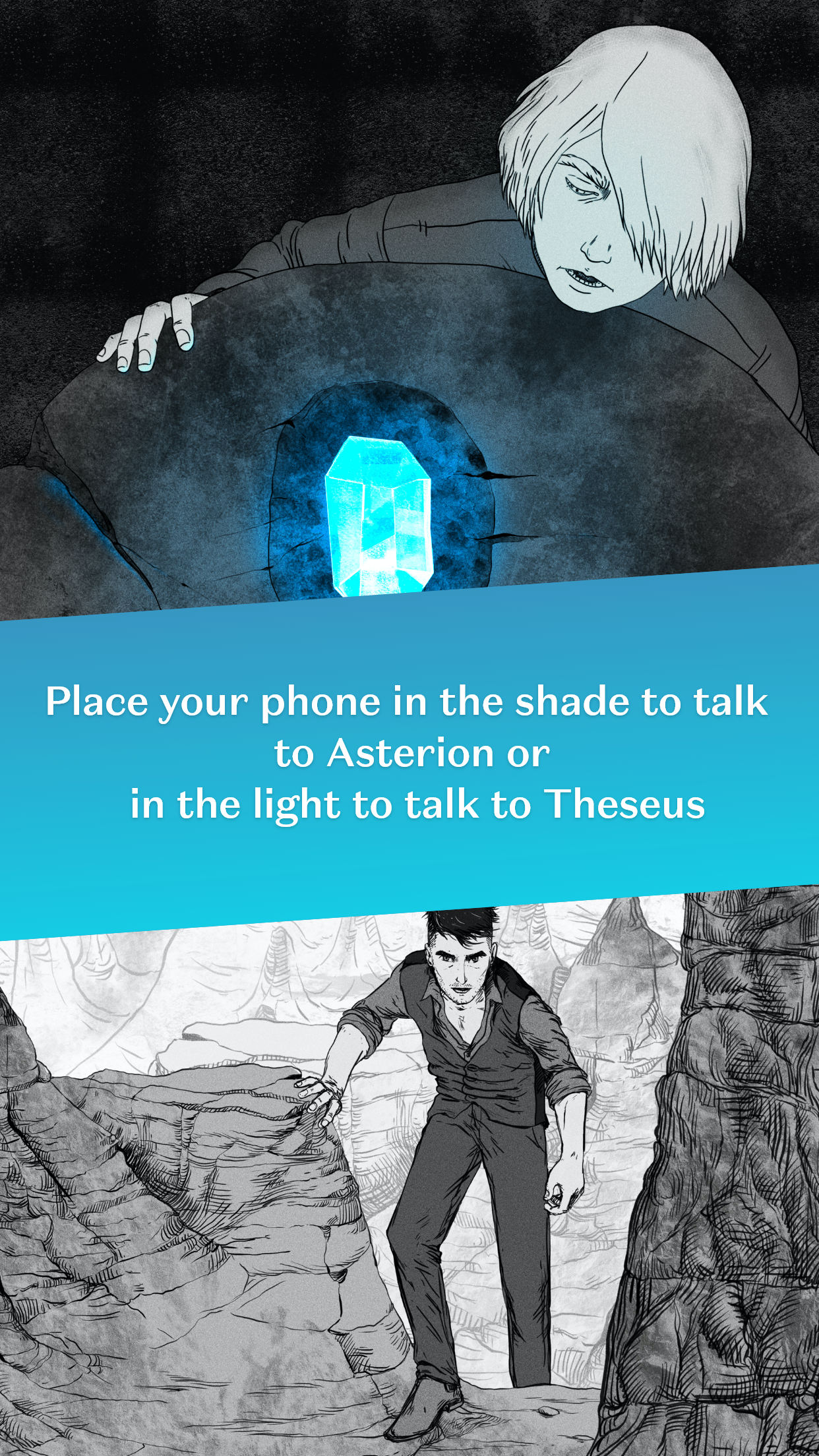 Screenshot of game character looking at light